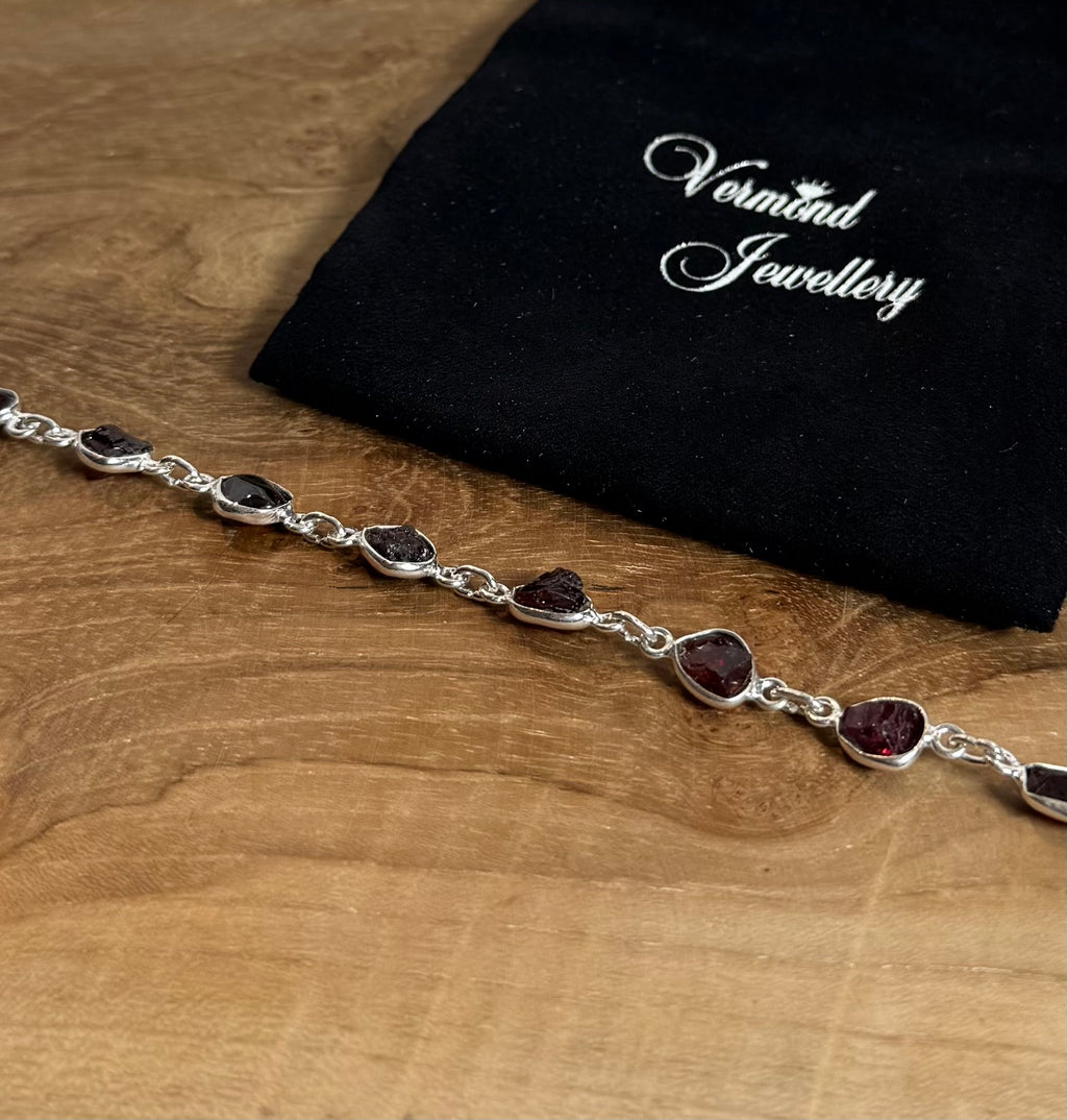 Granaat Ruw Armband 925 Zilver R6