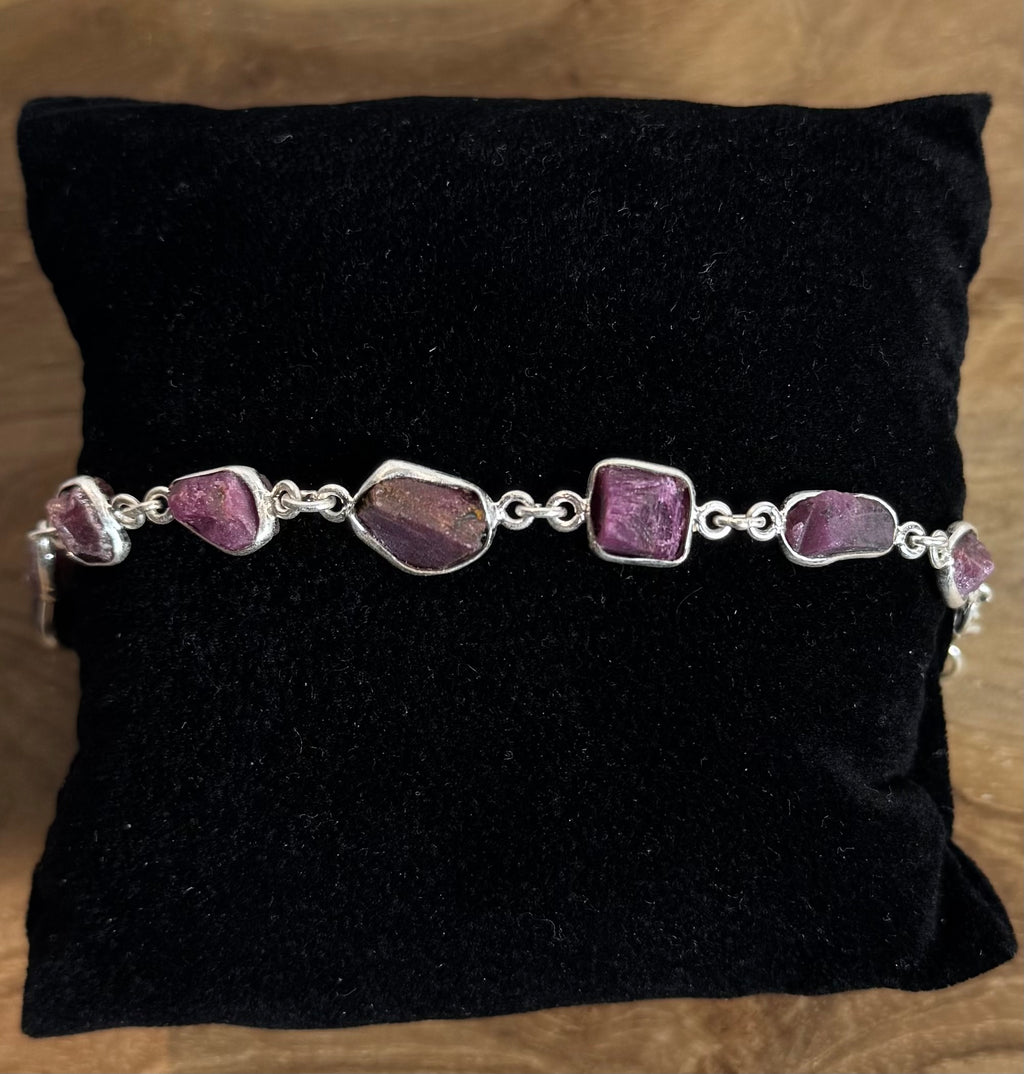 Robijn Ruw Armband 925 Zilver R5