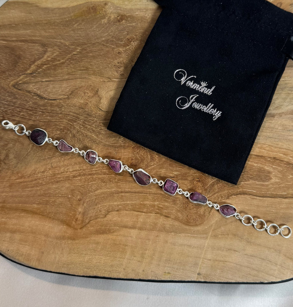 Robijn Ruw Armband 925 Zilver R5
