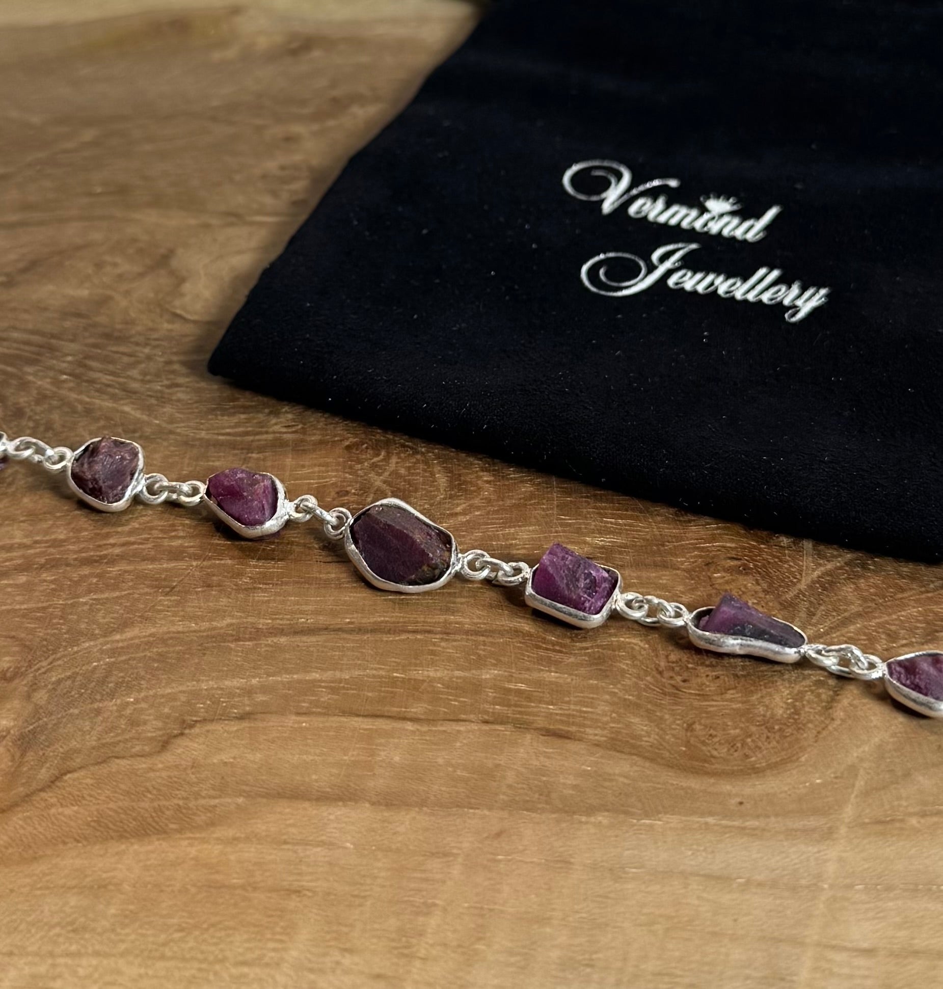 Robijn Ruw Armband 925 Zilver